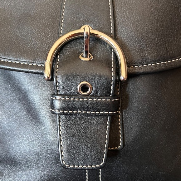 VTG Coach Soho Black Leather Flap Crossbody Bag Silver Buckle 9480 - Picture 7 of 17